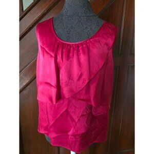 Talbots Womens 12P Sleeveless Red Ruffle Silk Blouse